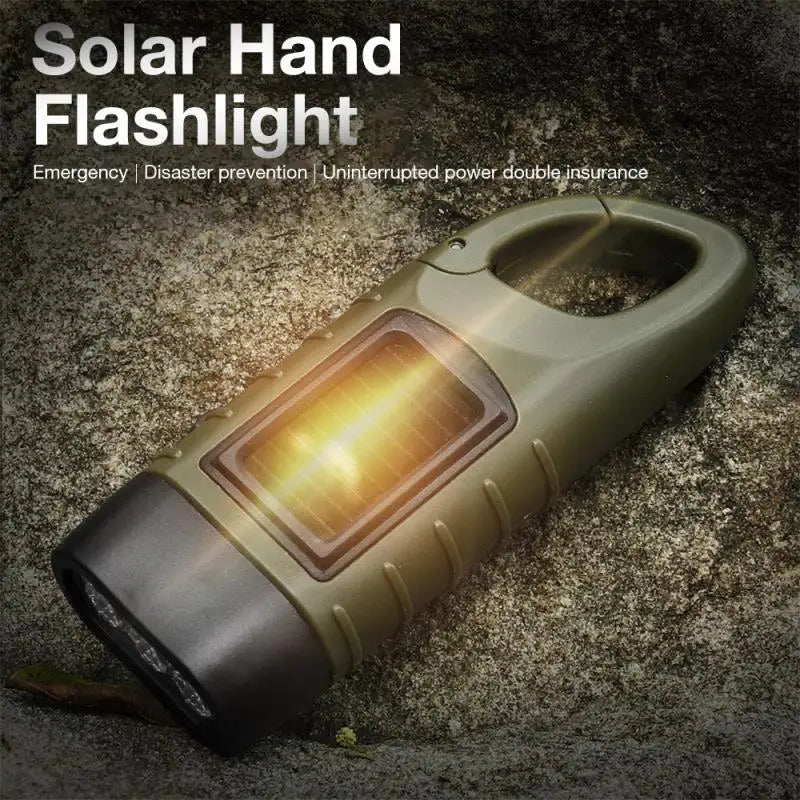 LED Solar Power Flashlight with Hand Crank Rechargeable Keychain Light - Outdoor Survival Emergency Flashlight for Camping Hiking