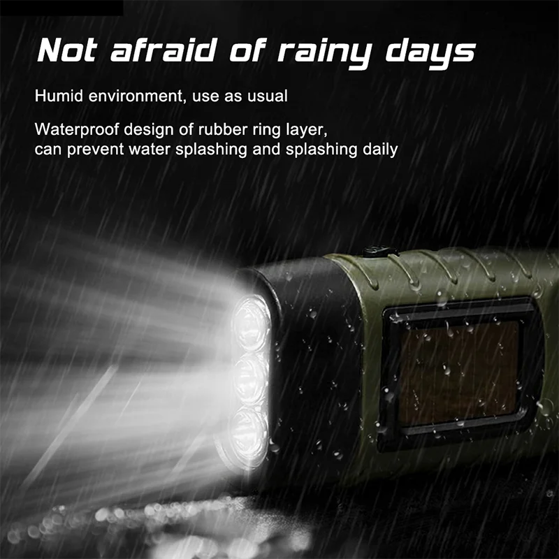 LED Solar Power Flashlight with Hand Crank Rechargeable Keychain Light - Outdoor Survival Emergency Flashlight for Camping Hiking