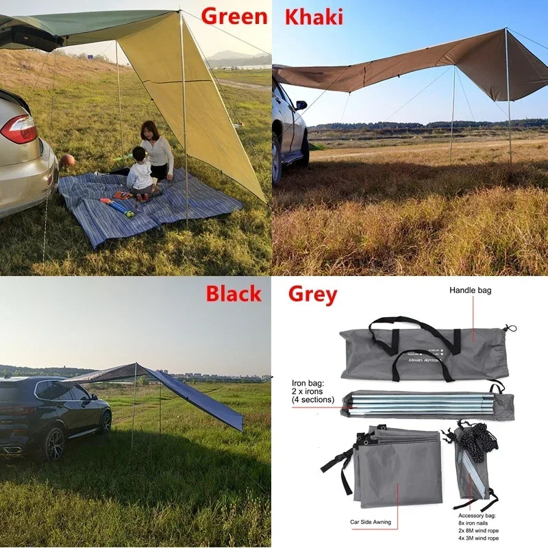 Portable Car Shelter Shade - Camping Side Car Roof Top Tent Anti-UV Sunshade Waterproof Awning Parasol Rain Canopy for SUV Jeep