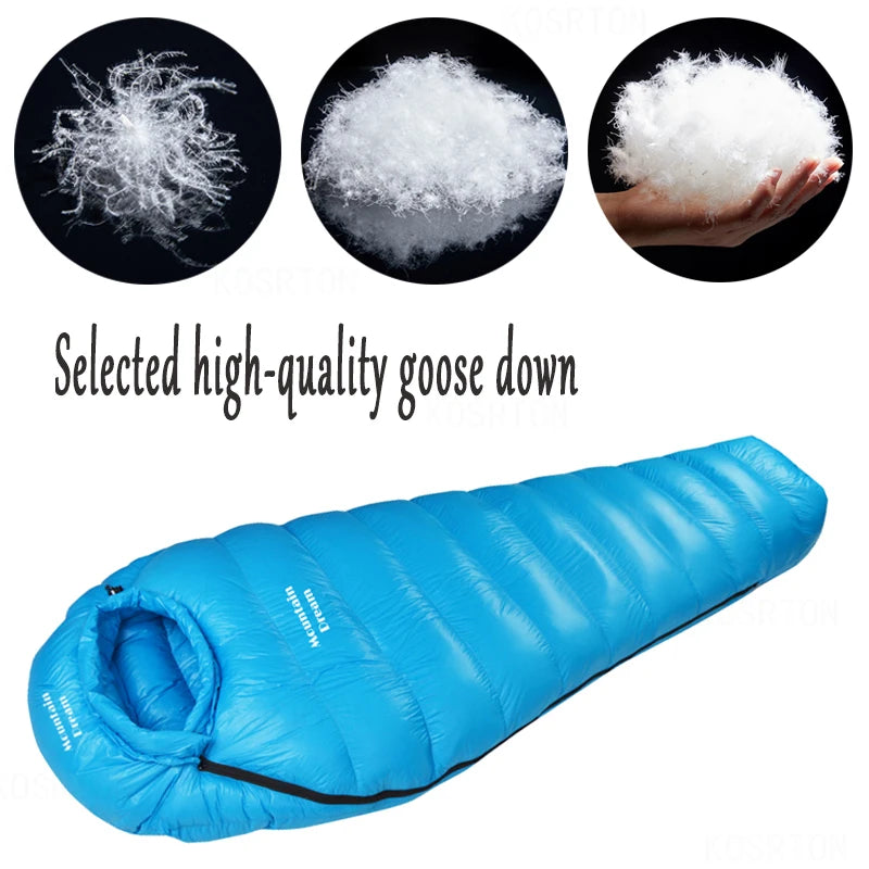 Winter Down Mummy Sleeping Bag - Warm White Goose Down for Three Seasons, Suitable for Camping Trips