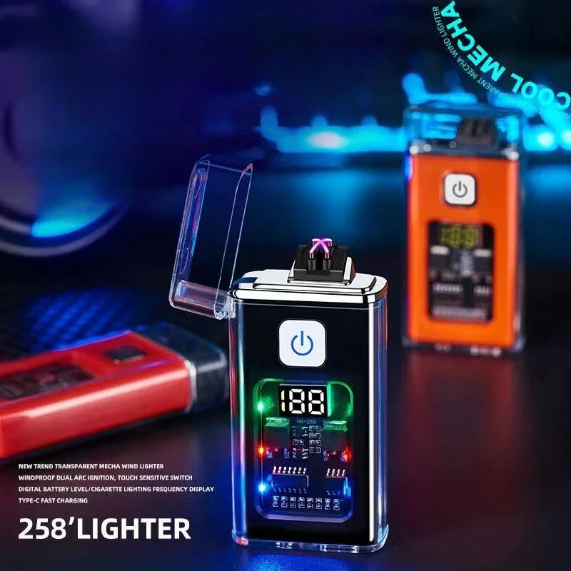 Stylish USB Rechargeable Electric Lighter - Cool Windproof Dual ARC Plasma Lighters for Men, Outdoor Camping Gadgets, Fire Starter