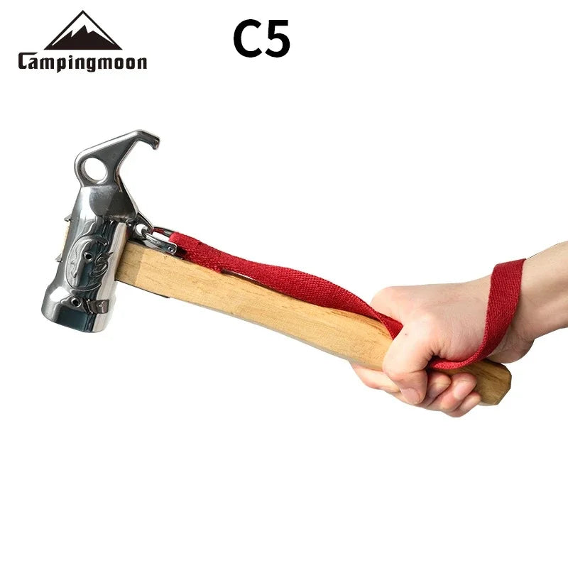 Outdoor Camping Chipping Hammer - Stainless Steel with Wooden Handle, Fixed Tent Nail Hammer with Safety Rope