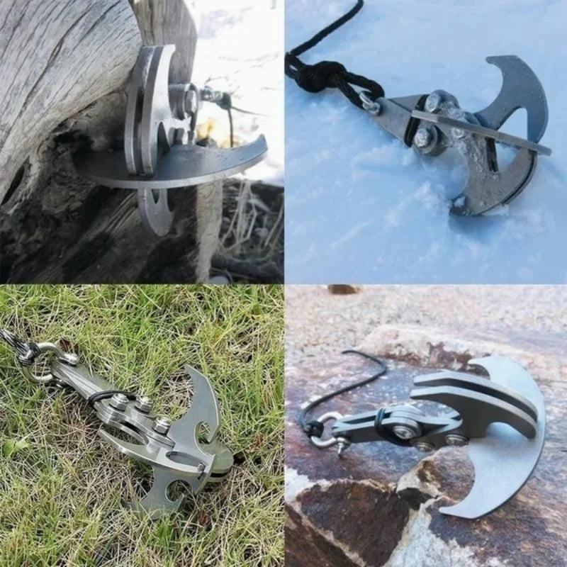 Folding Grappling Hook - Multi functional Stainless Steel Survival Tool for Outdoor Climbing and Camping