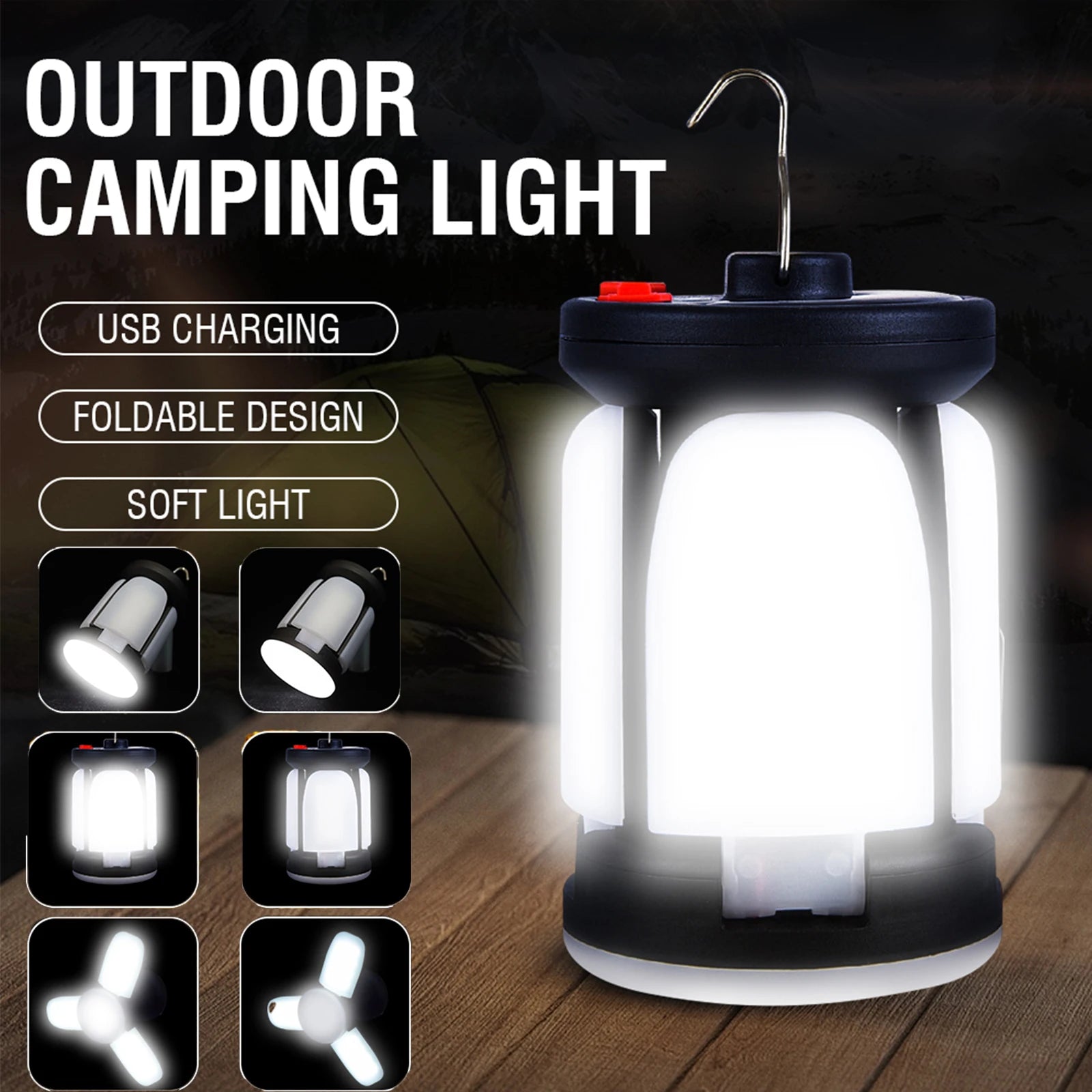 High Power Solar LED Camping Lantern: Rechargeable 4500mAh, 1000LM, Emergency Power Bank, Foldable with 6 Light Modes