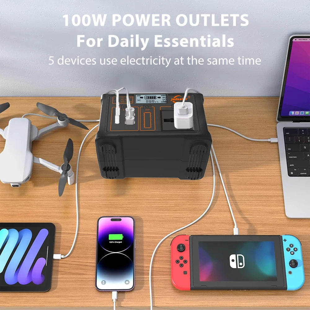 100W Portable Power Station 220V/110V Solar Generator - 24000mAh LiFePO4 Emergency Mobile Power Bank for Camping