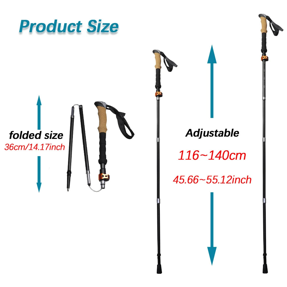 Ultralight Carbon Fiber Trekking Poles: Folding Hiking and Nordic Walking Sticks with Quick Flip-Lock