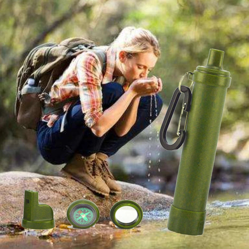 Personal Water Purifiers Water Filter Survival Kit with Whistle Compass Hiking Straw for Safety and Survival Camping Supplies