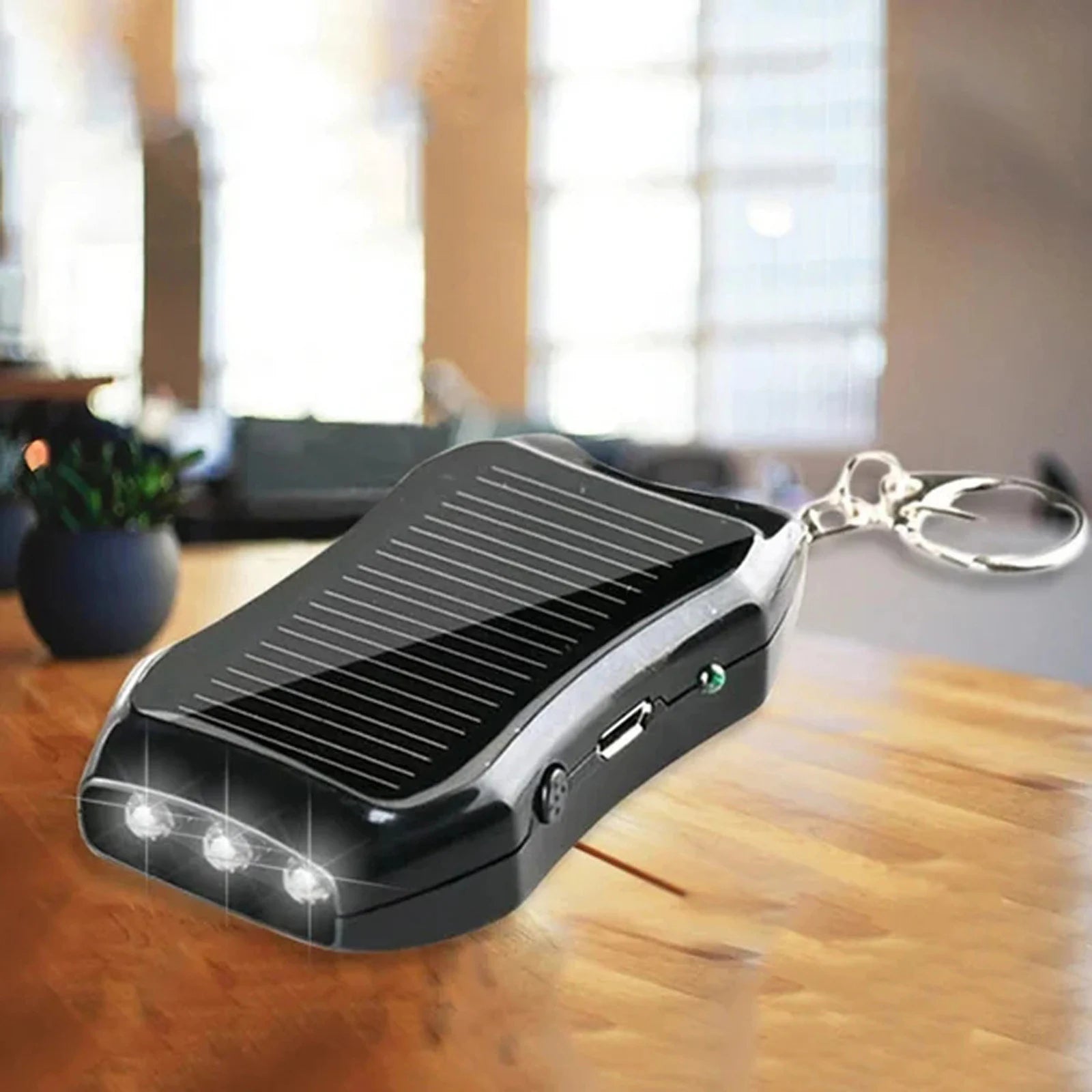 Keychain Mobile Power USB External Solar Charger | 950mAh Portable Charger with 3 LED Light for Hiking and Travel