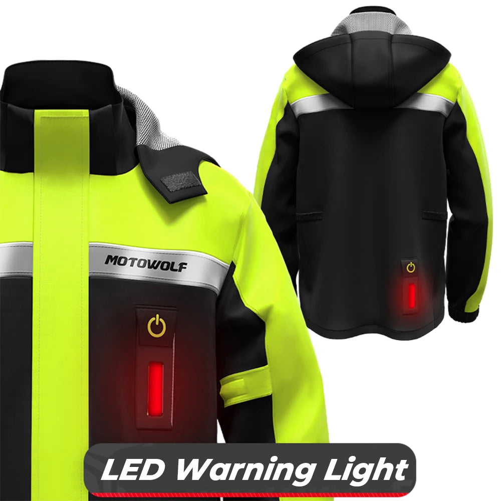 Waterproof Motorcycle Rain Jacket and Pants with LED Alert - Reflective Impermeable Suit for Outdoor Riding