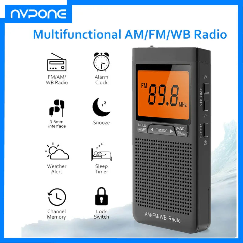 FM AM NOAA Emergency Pocket Radio - Portable Weather Radio with Weather Warning, Alarm Clock, and Auto-Search Channels