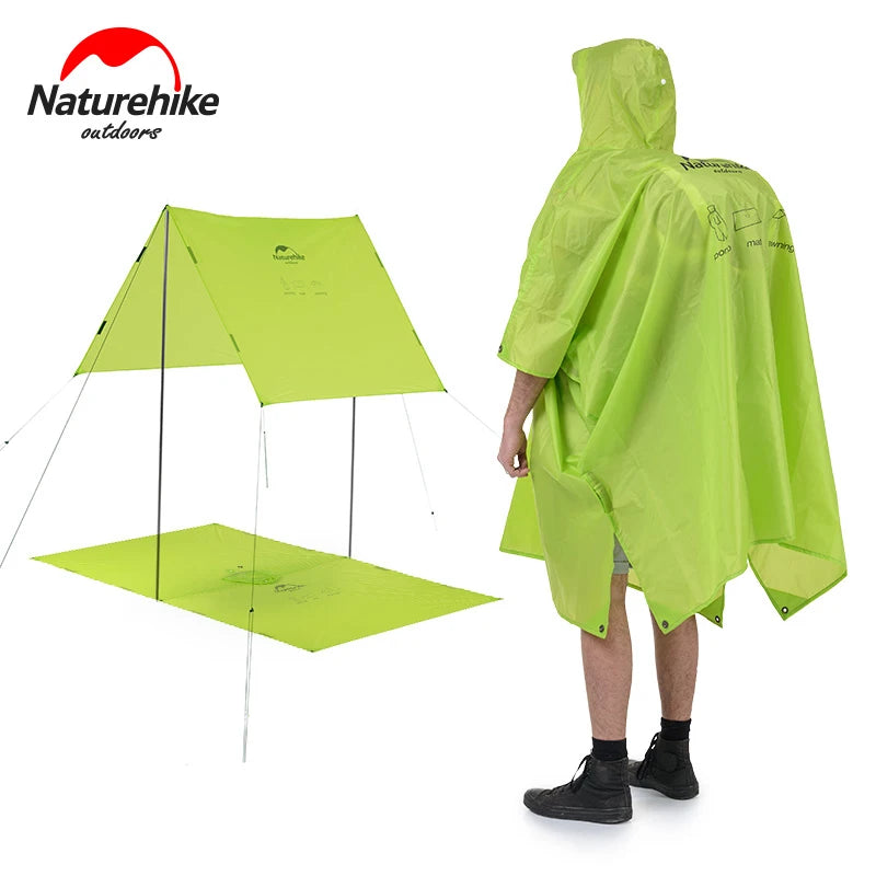 Outdoor Raincoat Windbreaker 3-in-1 Multifunction Camping & Hiking Waterproof Poncho Nylon Travel Awning Mat