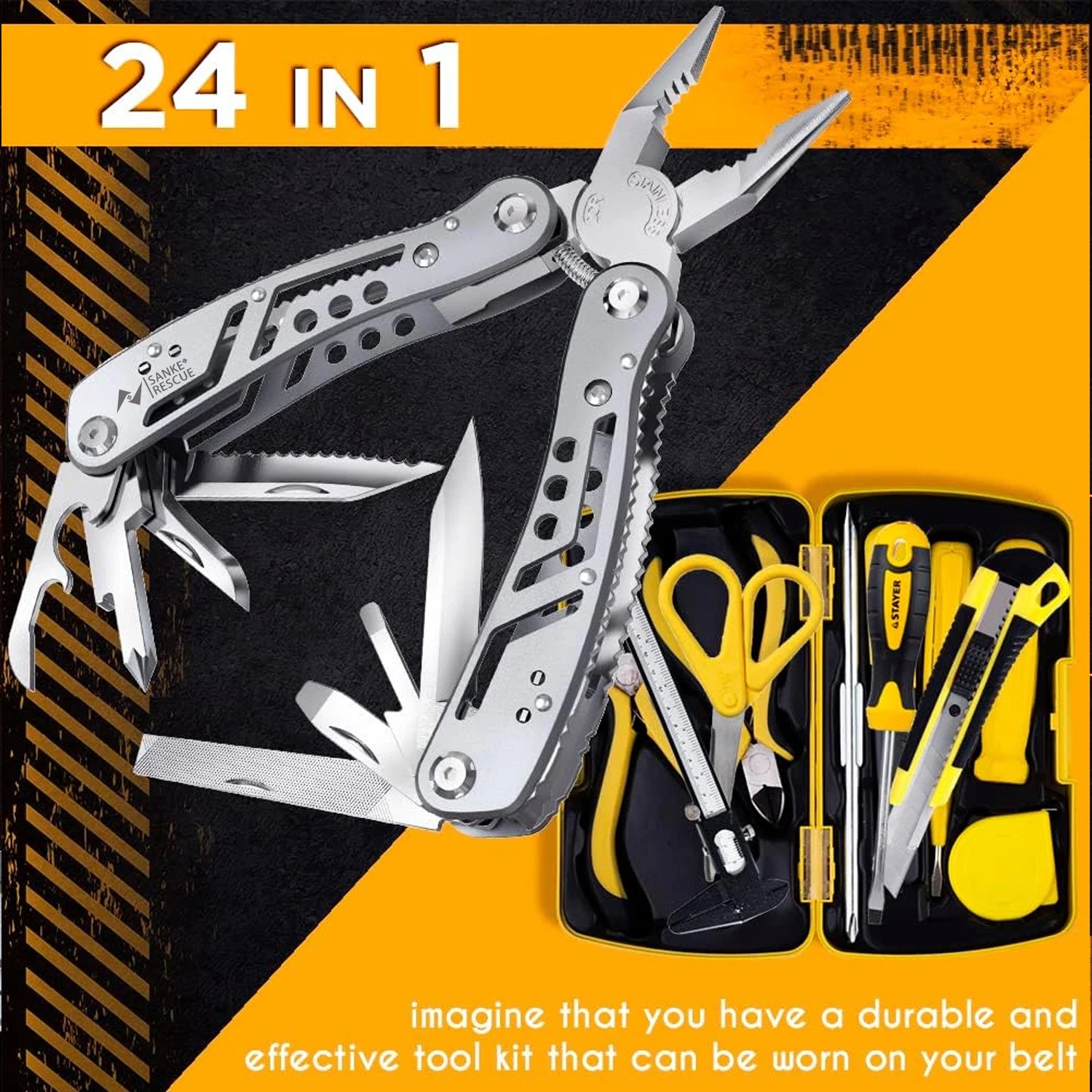 Portable Pocket Multitool - Essential Stainless Steel Gear for Outdoor Survival