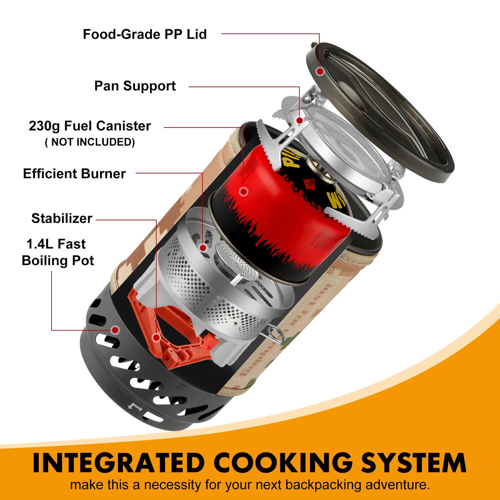 1.4L Backpacking Stove | Portable Camping Propane Cooking Gear | Camp Burner System with Tripod and Pot Support