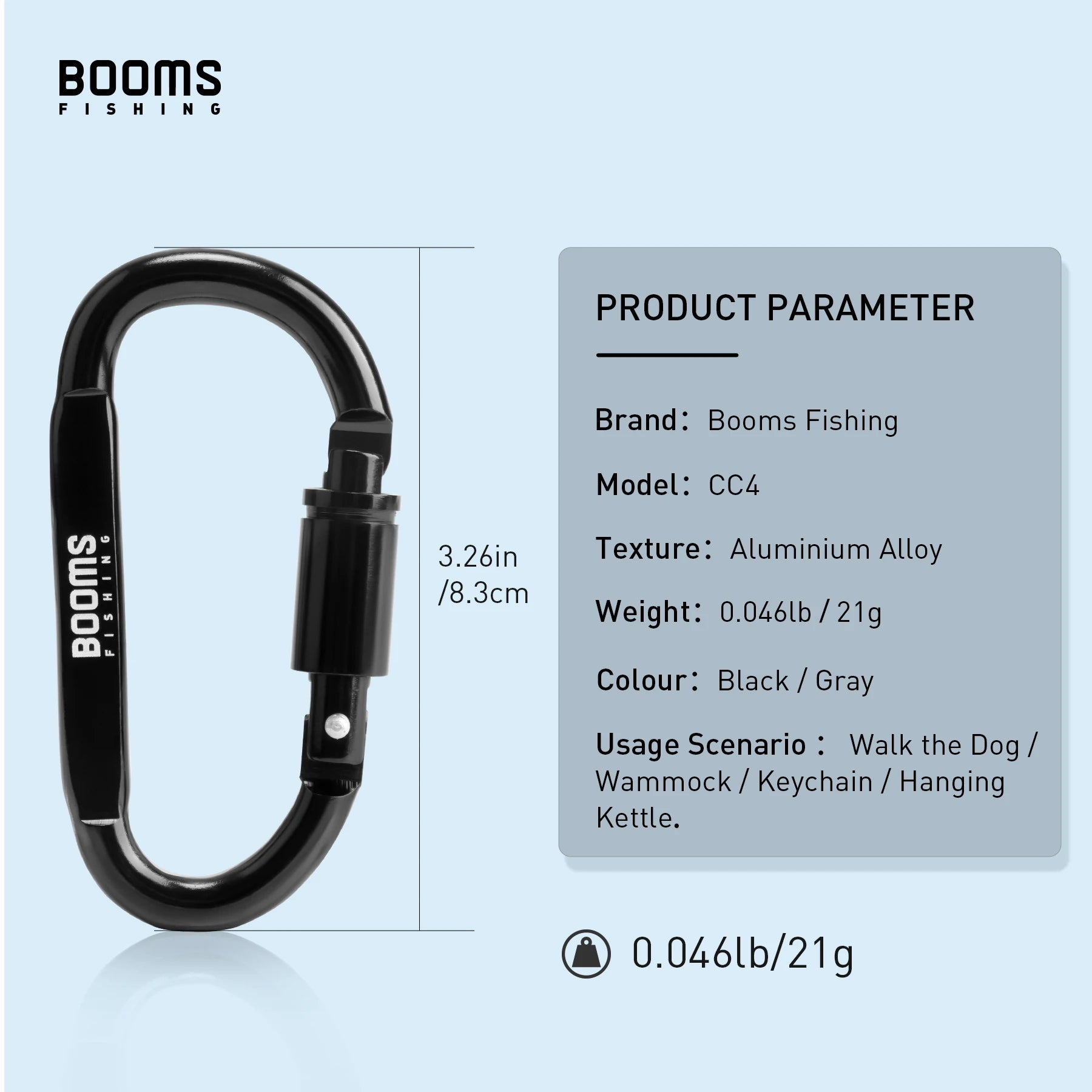 Booms Fishing Survival D-Ring Carabiner Clip - Secure and Versatile Outdoor Equipment