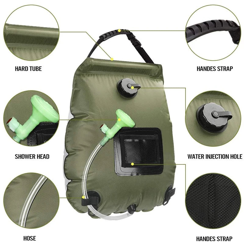 20L Outdoor Camping Shower Bag - Solar Heating Portable Folding Bath Equipment