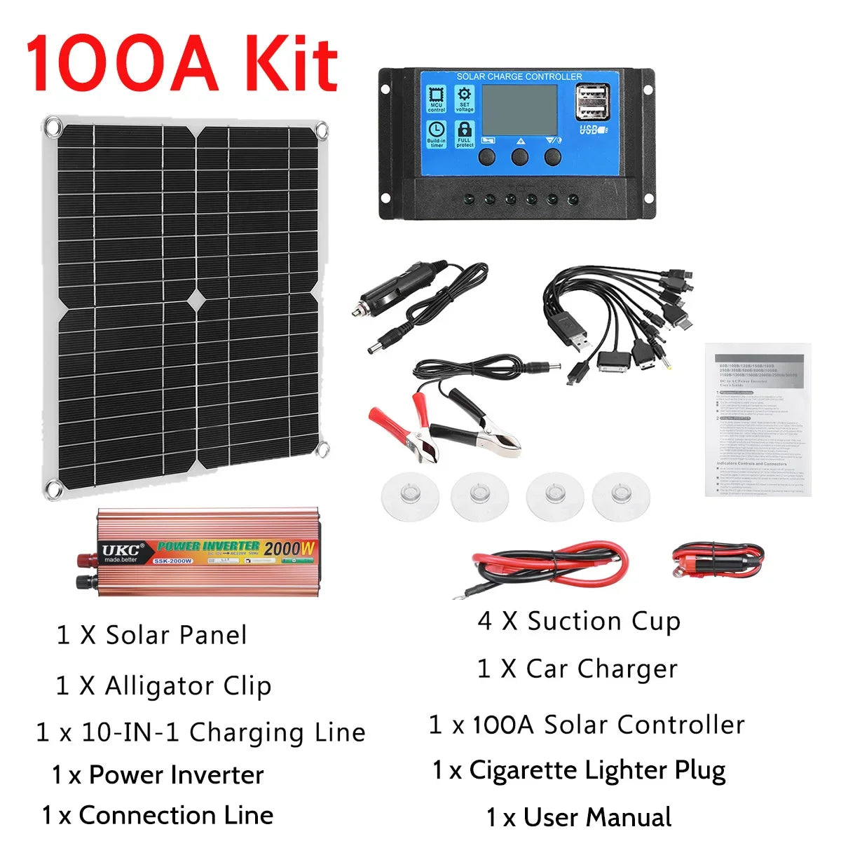 2000W Solar Panel Kit with Power Converter for RV, Boat, Cabin, Home, Camping