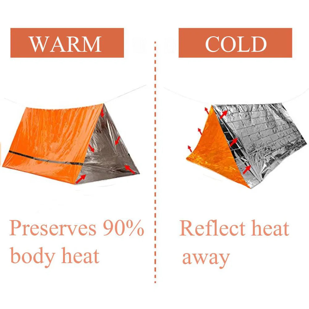 2 Person Emergency Shelter Bivy Survival Tent Kit - Mylar Tube Tent Sleeping Bag Waterproof Outdoor SOS Thermal Blanket Reusable