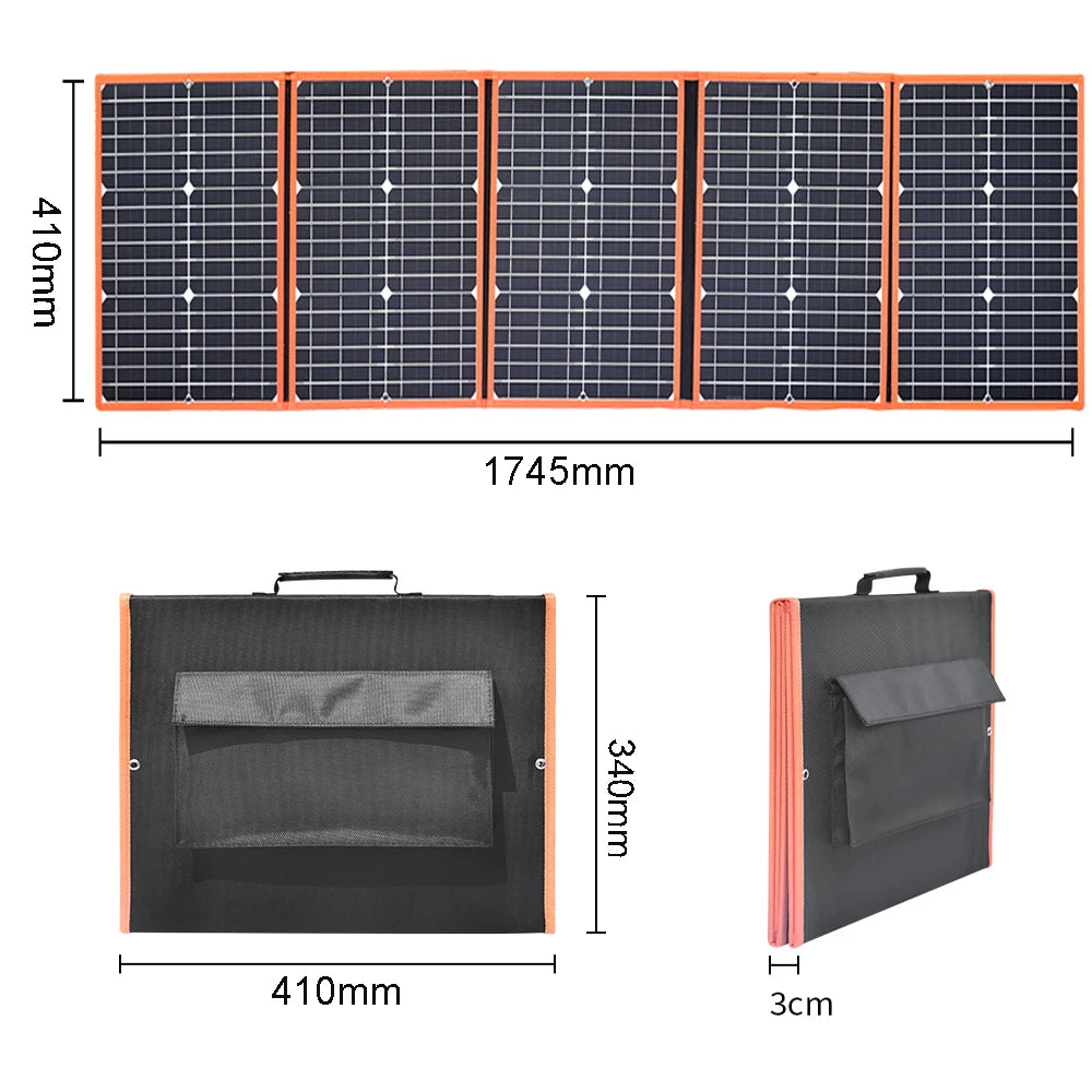 100W Foldable Solar Panel Portable Solar Charger for 12V Battery Power Station, USB Mobile Phone Power Bank, Laptop, Camper, Hiking