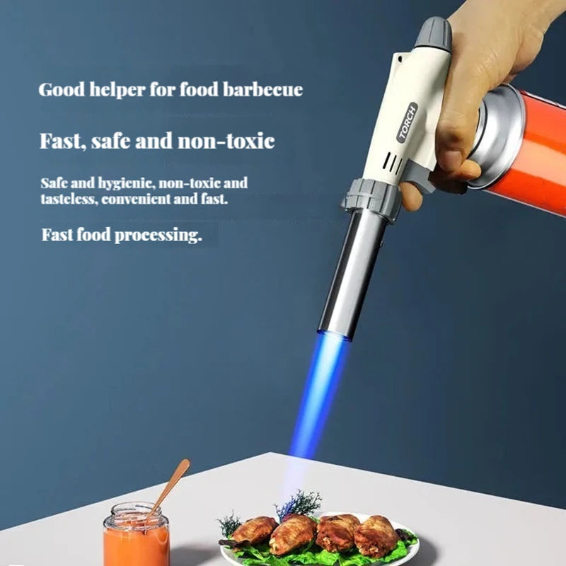 Auto-Ignition Butane Gas Torch Cooking Welding Burner - Flame Gun Blowtorch for BBQ, Camping, and Cooking