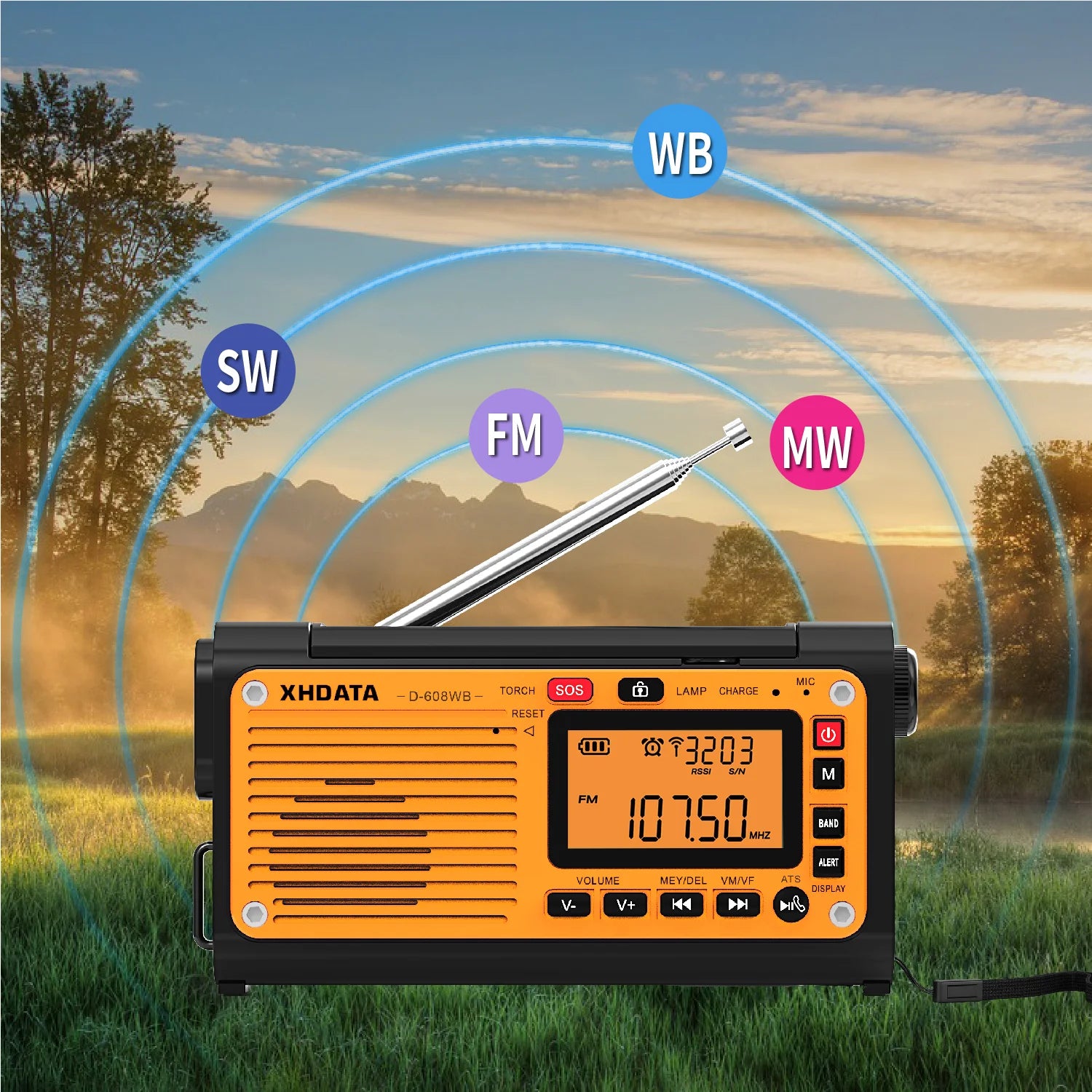 Emergency Crank Weather Radio with FM/AM/SW/NOAA Alerts, Bluetooth, Phone Charger, and Battery Operated