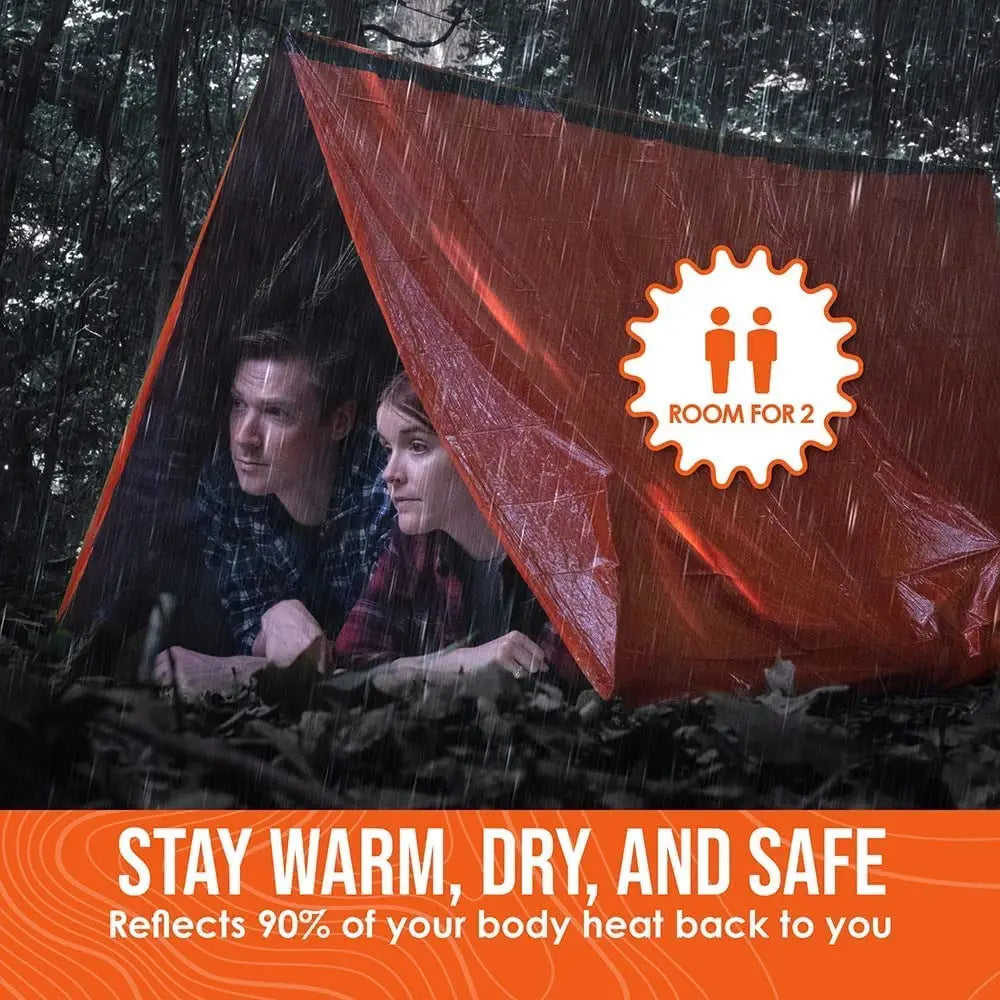 2 Person Emergency Shelter Bivy Survival Tent Kit - Mylar Tube Tent Sleeping Bag Waterproof Outdoor SOS Thermal Blanket Reusable