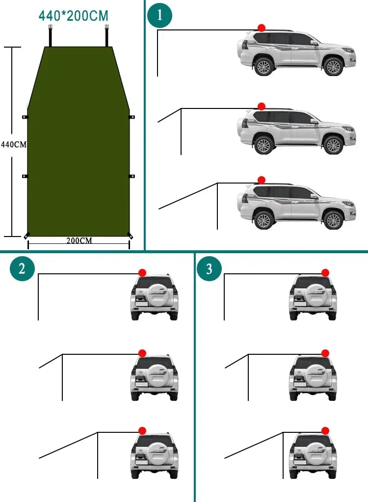 Portable Car Shelter Shade - Camping Side Car Roof Top Tent Anti-UV Sunshade Waterproof Awning Parasol Rain Canopy for SUV Jeep