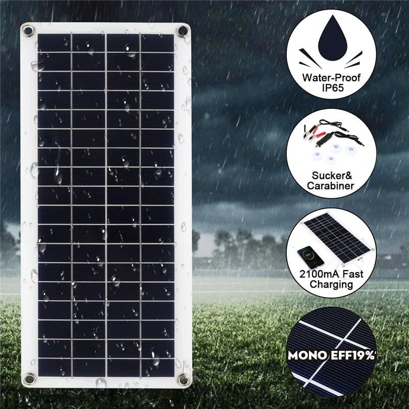 50W Solar Panel 12V USB Power Portable Outdoor Solar Cell Car Ship Camping Hiking Travel Phone Charger