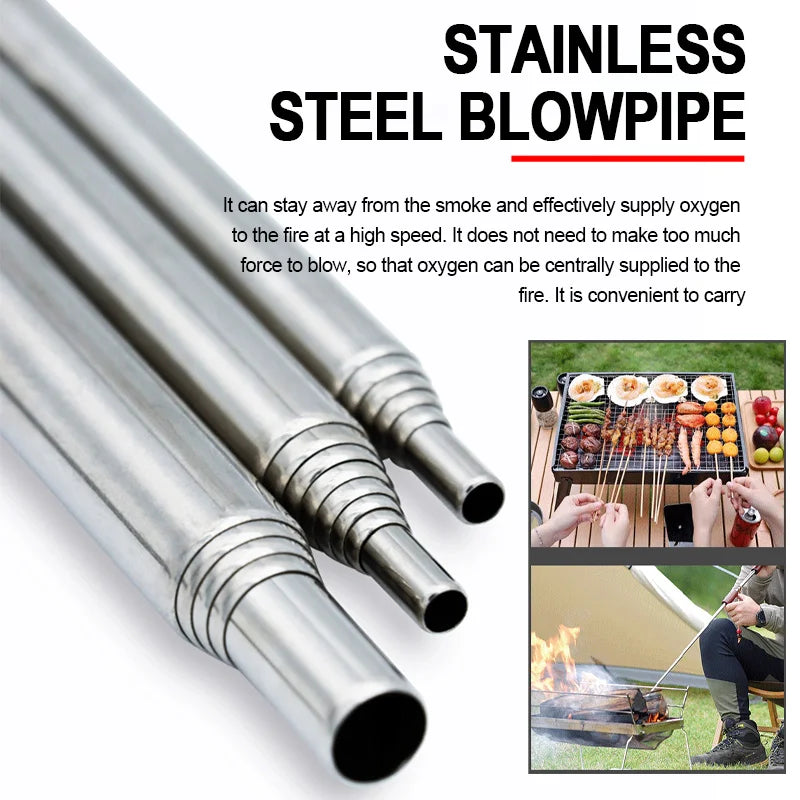 Stainless Steel Telescopic Blow Fire Tube: Portable Outdoor Fire Blower