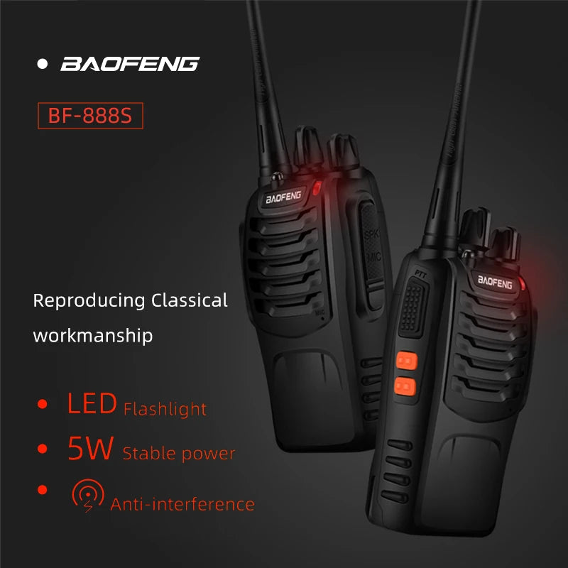 BF-888S UHF Walkie Talkie 2PCS Set - High Power, Channel 16, Flashlight, Portable Two-Way Radio for Children's Toys