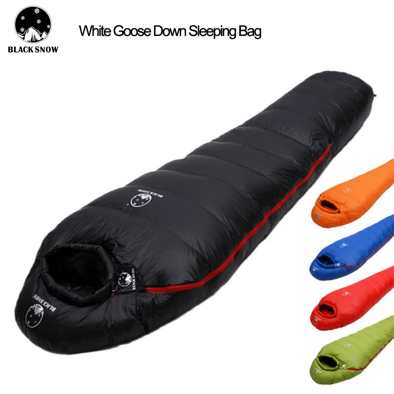 Black Snow Very Warm White Goose Down Filled Adult Mummy Style Sleeping Bag - Winter Thermal, 4 Thickness Options for Camping and Travel