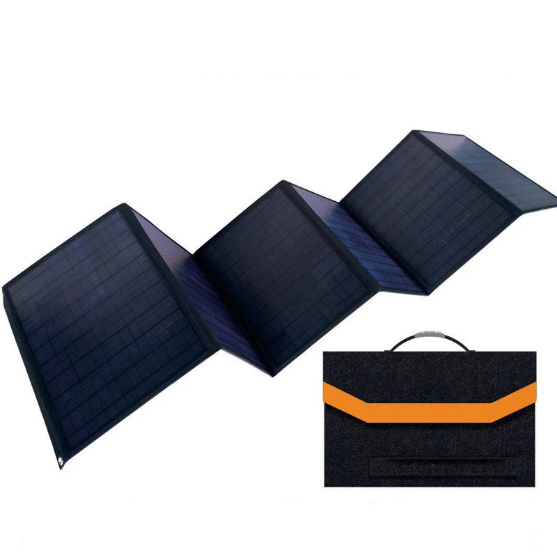 120W 18V Foldable Solar Panel Bag with USB and DC Outputs - Portable Charger for Outdoor Travel, Hiking, and Camping