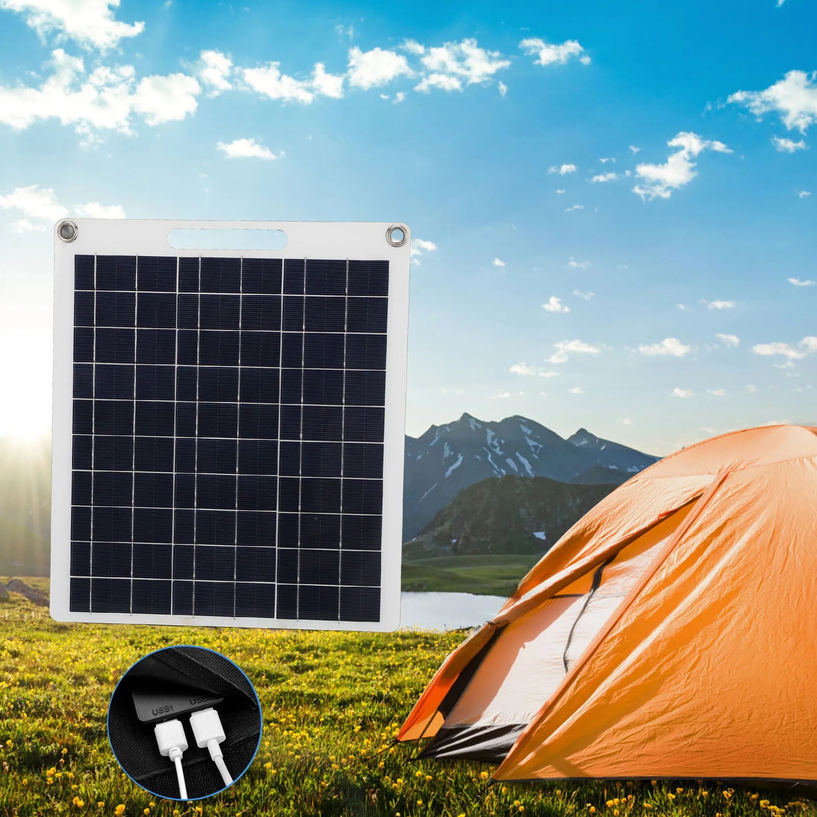 RZ 100W Solar Panel USB Waterproof Outdoor Hike Camping Portable Cells Battery Solar Charger Plate for Mobile Phone Power Bank