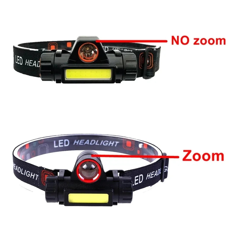 Rechargeable Waterproof LED Headlamp - Super Bright Flashlight with XPE COB Beads, Dual Light Sources, and Magnet