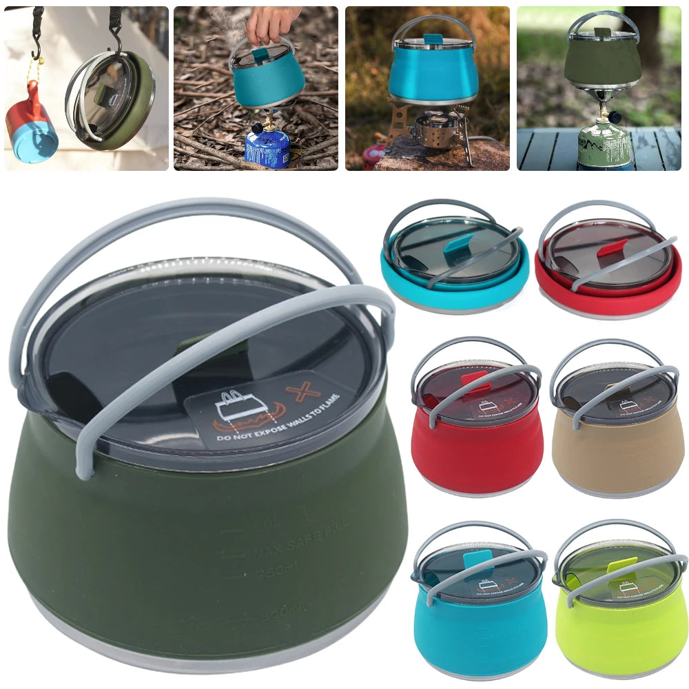 Outdoor Silicone Folding Kettle: Portable Camping Teapot with Handle for Travel, Fishing, and Boiling Water