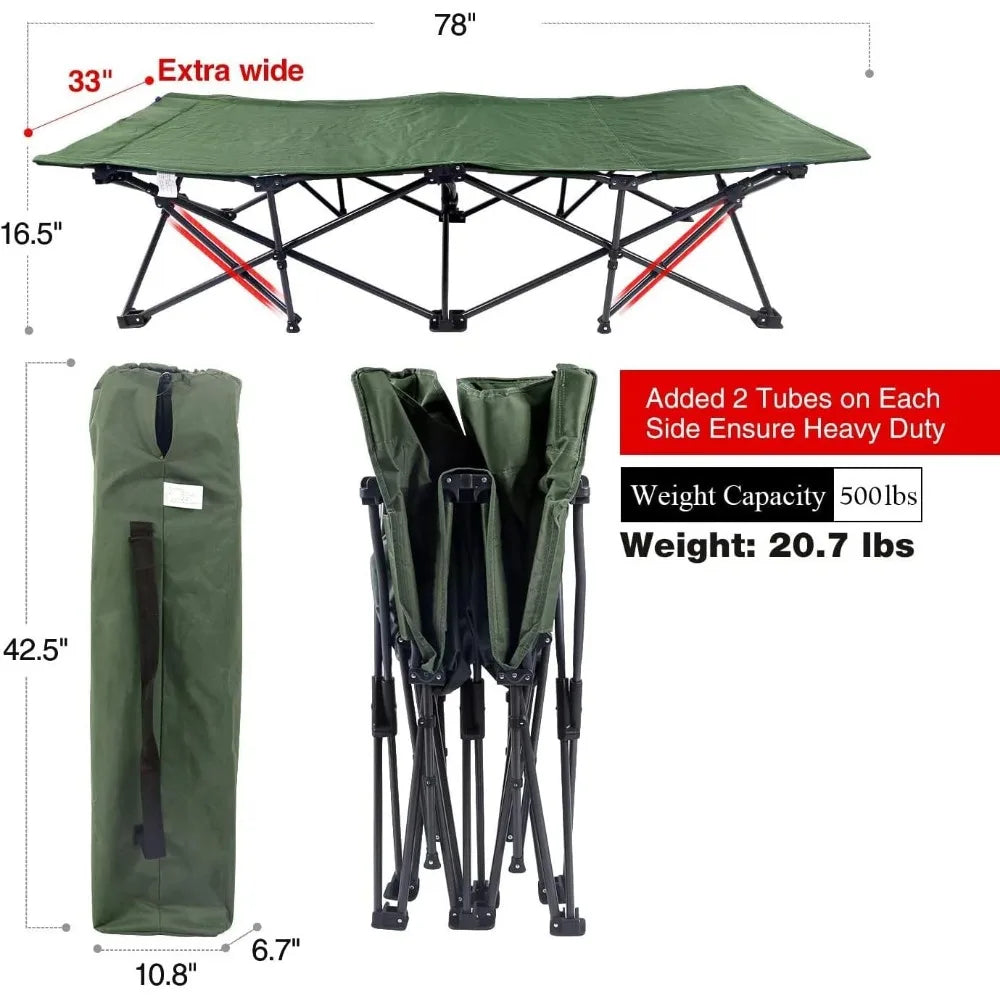 Oversized Camping Cot for Adults 500lbs – Extra Wide and Tall Heavy Duty Portable Sleeping Cot