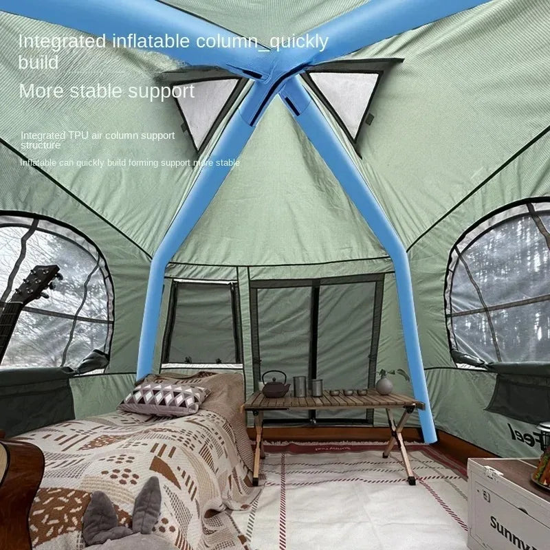 Inflatable Cabin Tent for 5-8 People, Waterproof 4-Season Pop-Up Family Camping Tent