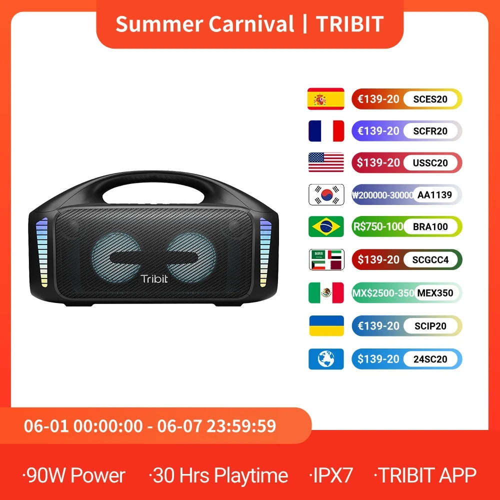 Outdoor Portable Bluetooth Speaker - IPX7 Waterproof Party and Camping Speaker with 30H Playtime