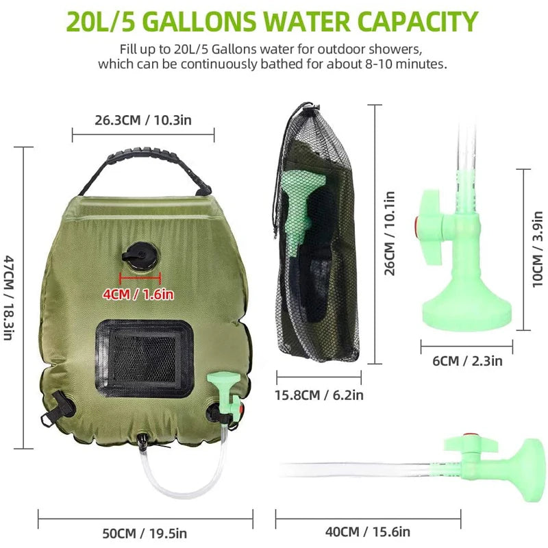 20L Outdoor Camping Shower Bag - Solar Heating Portable Folding Bath Equipment