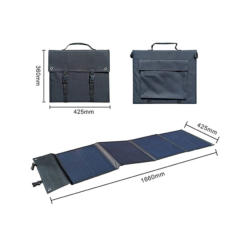 200W Solar Panel Folding Bag with Bracket - USB and DC Output Portable Charger for Outdoor Travel and Hiking