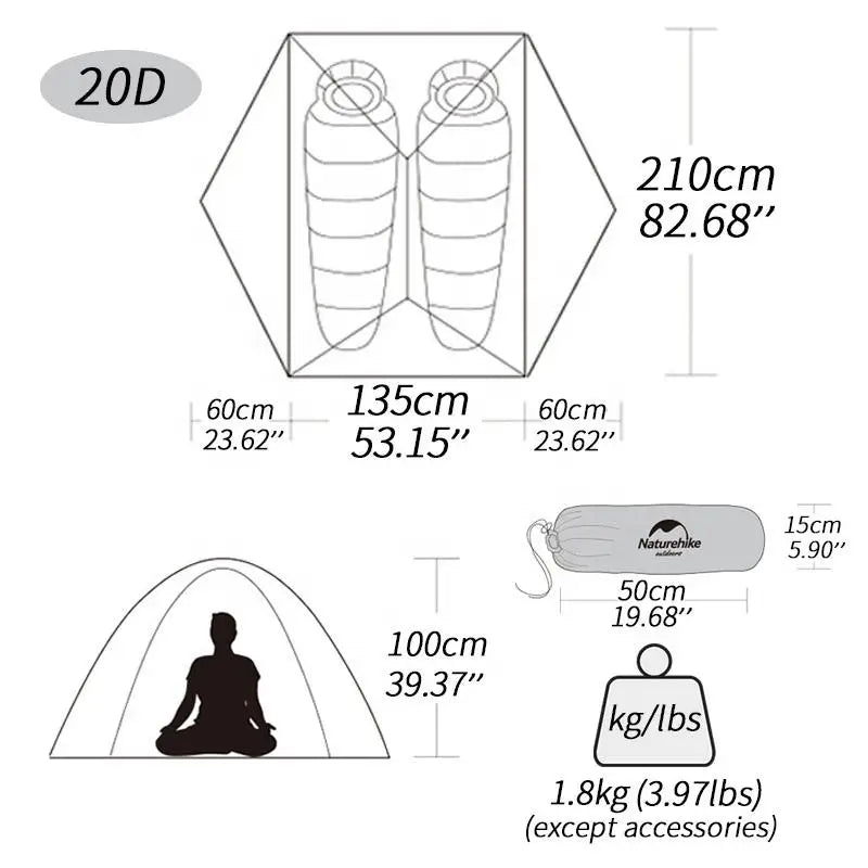 Mongar 20D Nylon Ultralight Hiking Adventure Tent - Waterproof Folding Camping Tent for 2 Persons