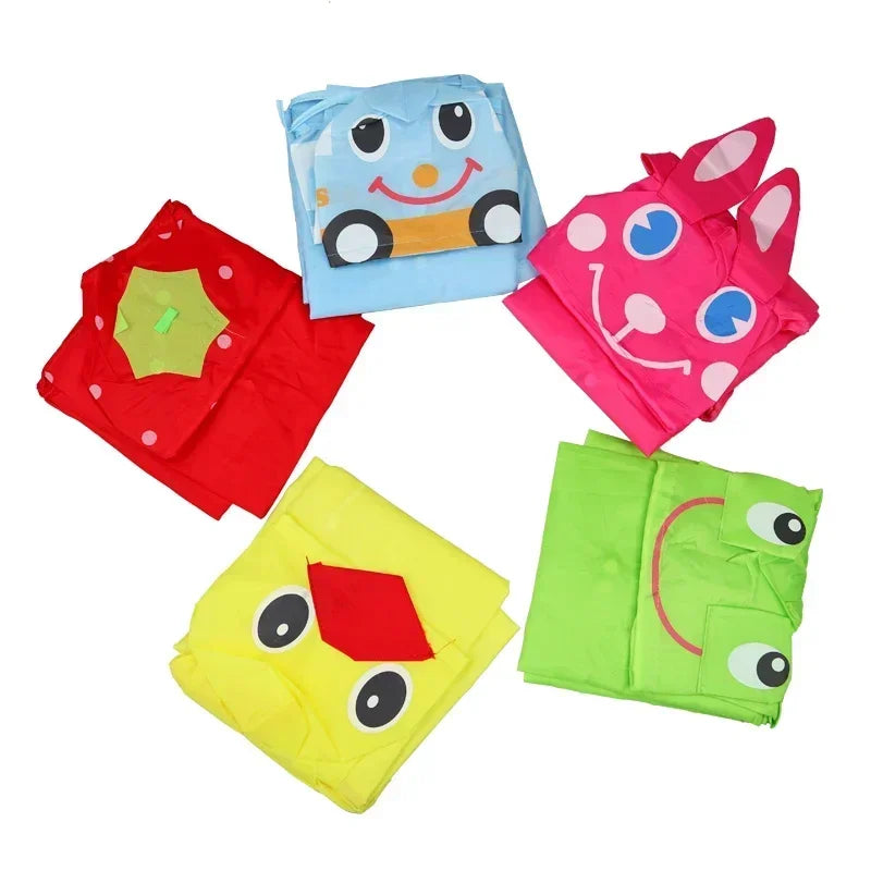 Kids Cartoon Animal Waterproof Foldable Raincoat - Portable Rain Poncho for Hiking