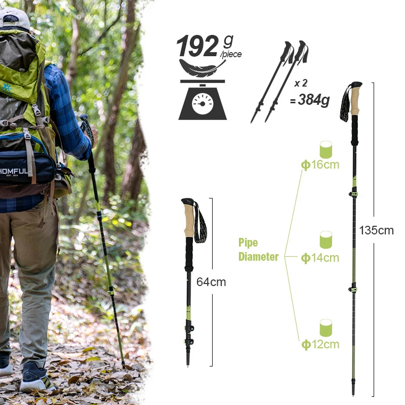 Ultralight Carbon Fiber Trekking Poles - Adjustable Alpenstock with Quick Lock