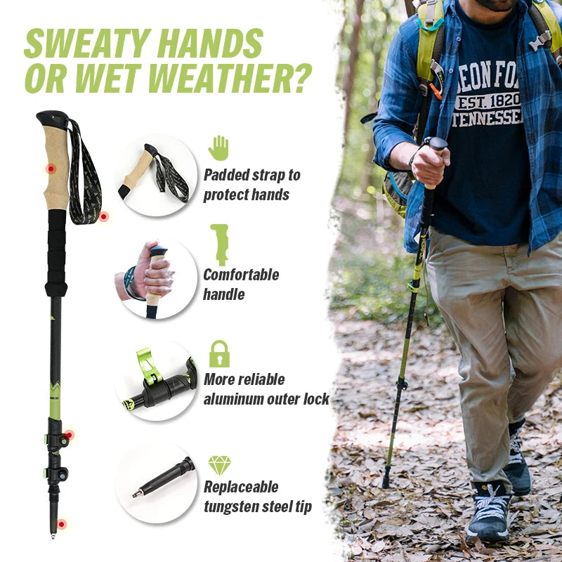 Ultralight Carbon Fiber Trekking Poles - Adjustable Alpenstock with Quick Lock