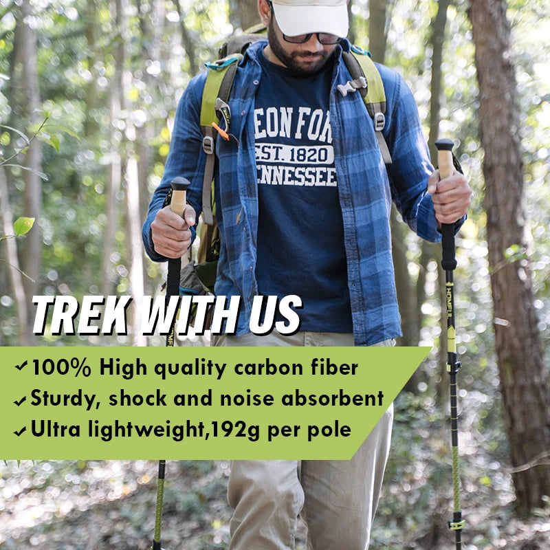 Ultralight Carbon Fiber Trekking Poles - Adjustable Alpenstock with Quick Lock